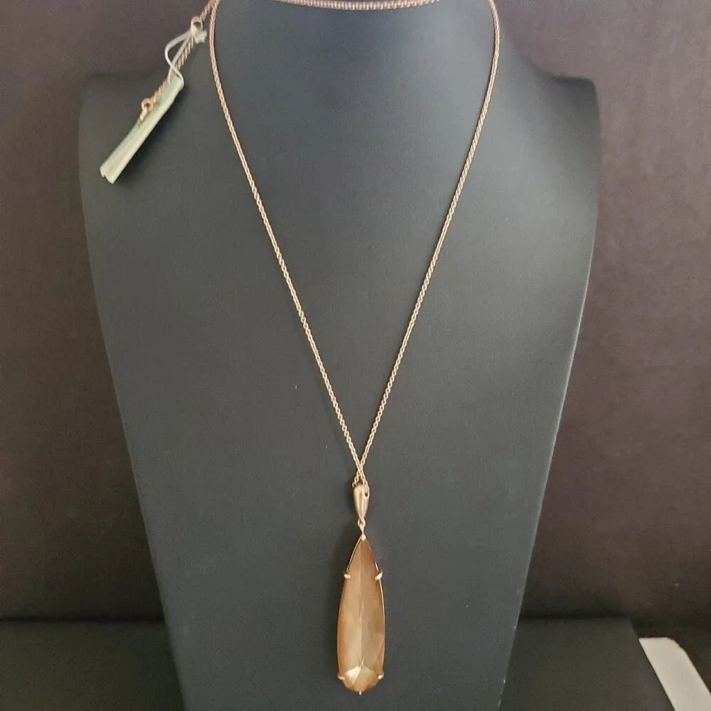 Spartina 449‎ Mermaid Glass Rose Gold Champagne Faceted Teardrop Pendant Long